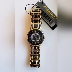 Elgin Women\'s EG353 Gold-Tone Black Ceramic Crystal Accented Watch. NWT. 69492642-dc6a-4234-9dc2-  main image 3